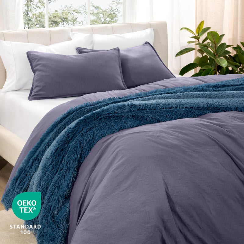 Bare Home Microfiber Duvet Cover Set - Ultra Soft Washed Microfiber - Oversized Queen Size - Linen-Like Look - Easy Care - Breathable Fabric - Our Softest Duvet Cover Set (Dusty Purple) - Image 5